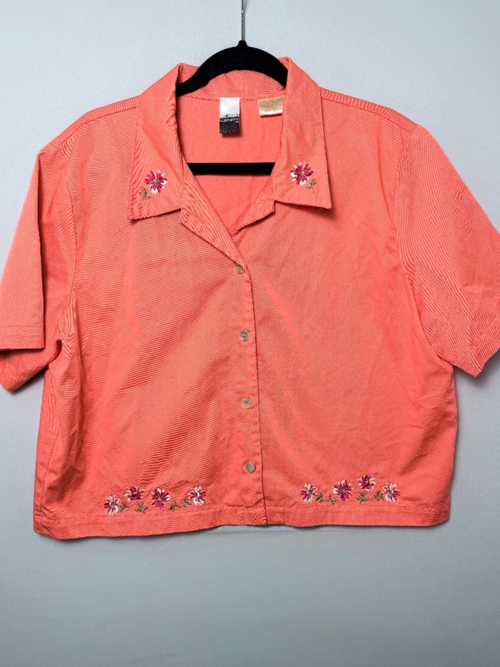 Vintage 90s California Concepts Cropped Embroidered Coral Button Up Shirt, Sz XL